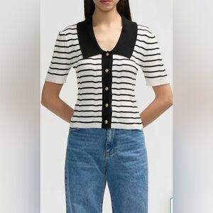 NWT Anthropologie Nordstrom NVLT Striped Short Sleeved Button-Up Sweater